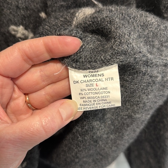 Woolrich Wool Cardigan Winter Snowflakes Deer Charcoal Gray White Large - Picture 12 of 15